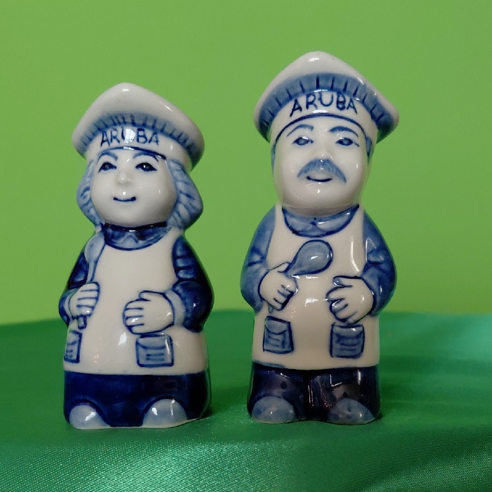 Aruba Blue and White Ceramic Salt & Pepper Shakers.